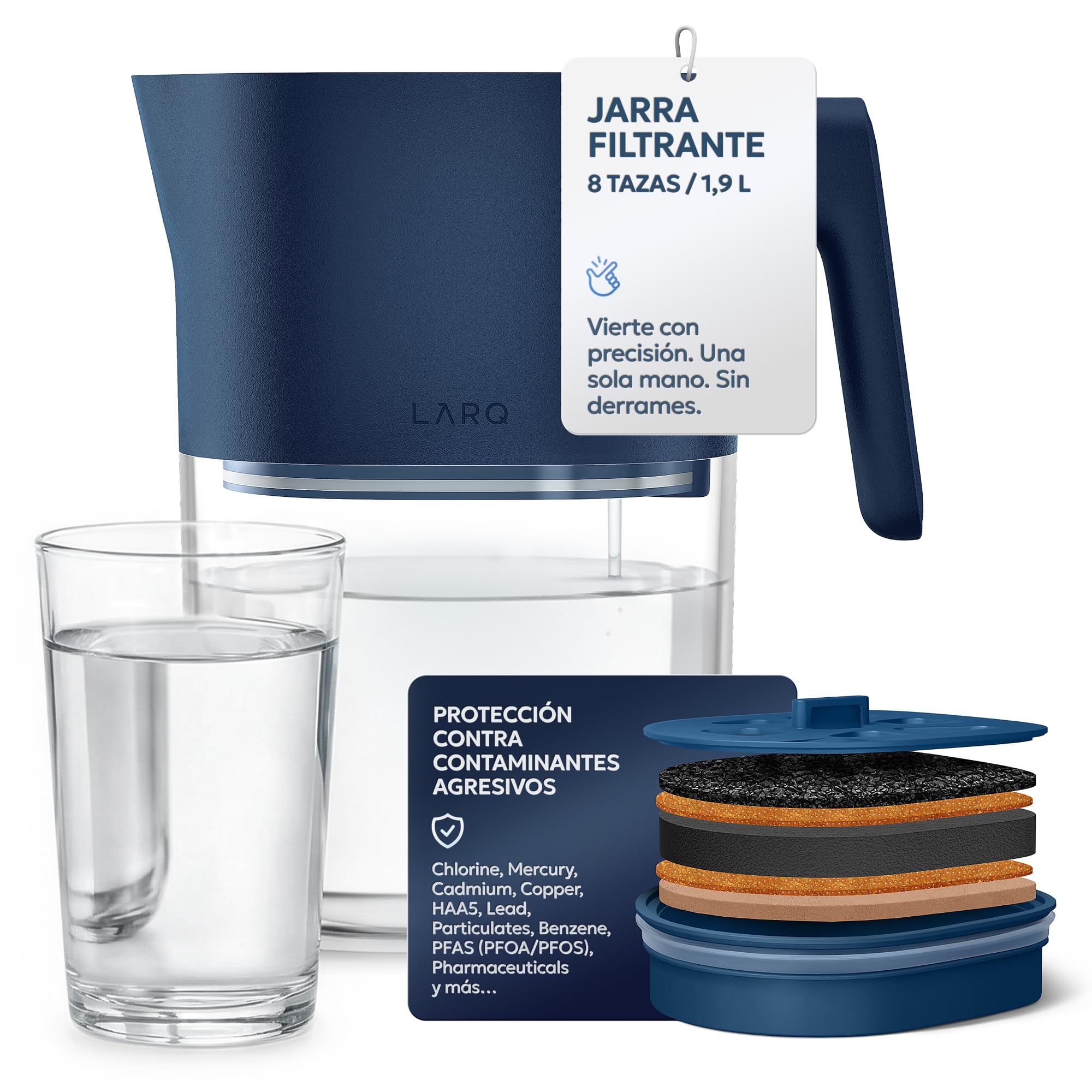 LARQ Jarra filtrante 1,9 L – Filtro Nano Zero™ que elimina cloro, plomo, PFAS y más – Agua más pura y mejor sabor - Monaco Blue