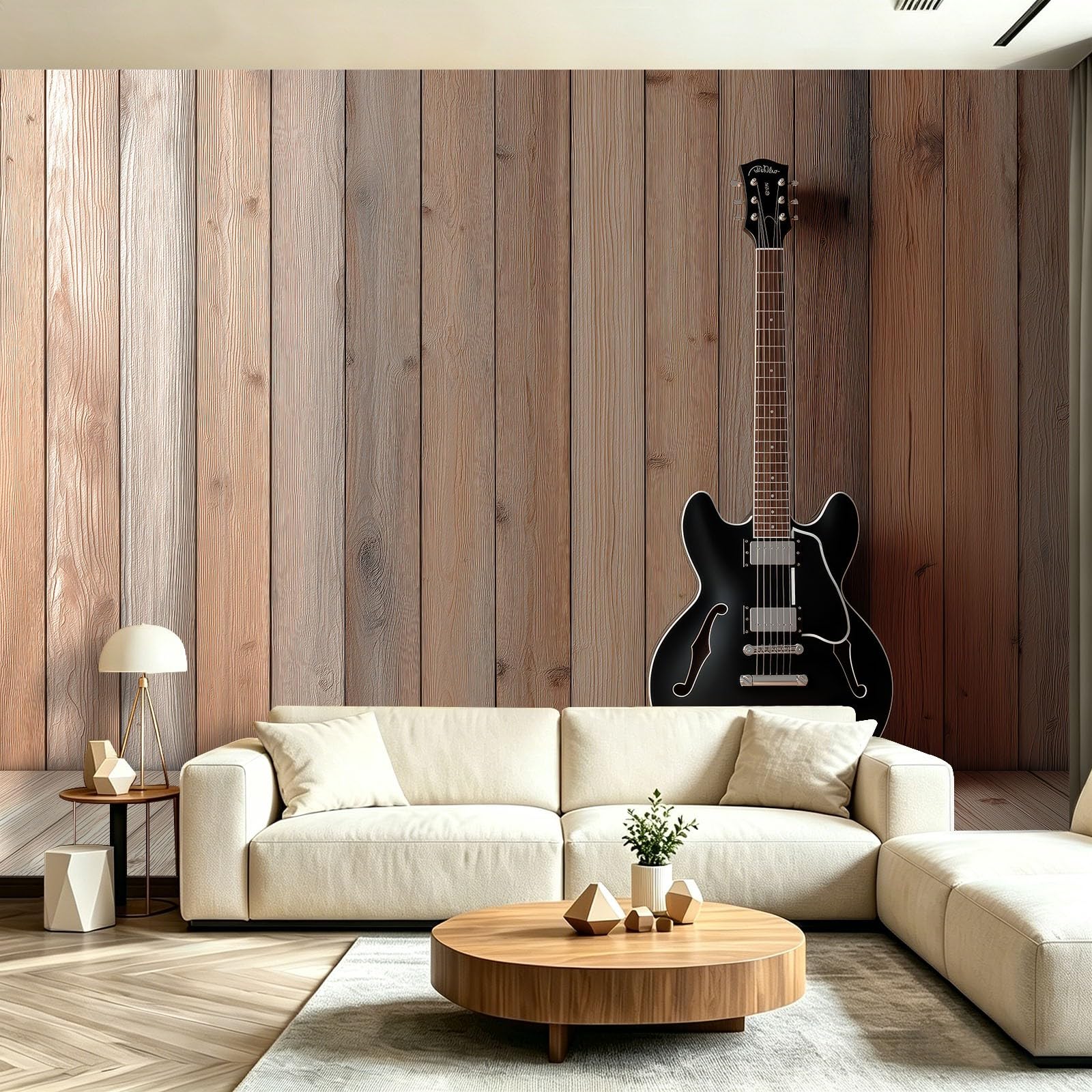 Przemysłowe fototapety Gitara Ściana Drewniane Narzędzie Czarny Kolor Tapeta Włóknina Dekoracja Salon Sypialnia Muzycy, 350 x 256 cm