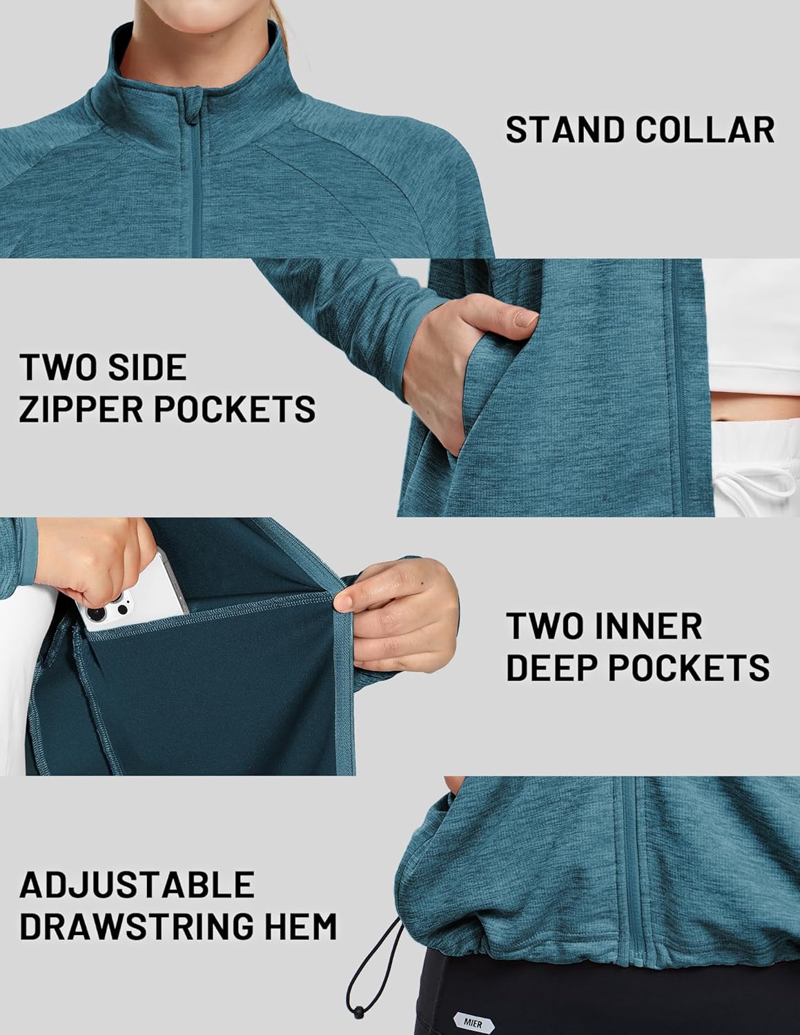 MIER Womens Athletic Jackets Light Weight Cropped Zip Up Workout Running Jacket UPF 50+ Full Zip UV Shirts with Pockets - Image 4