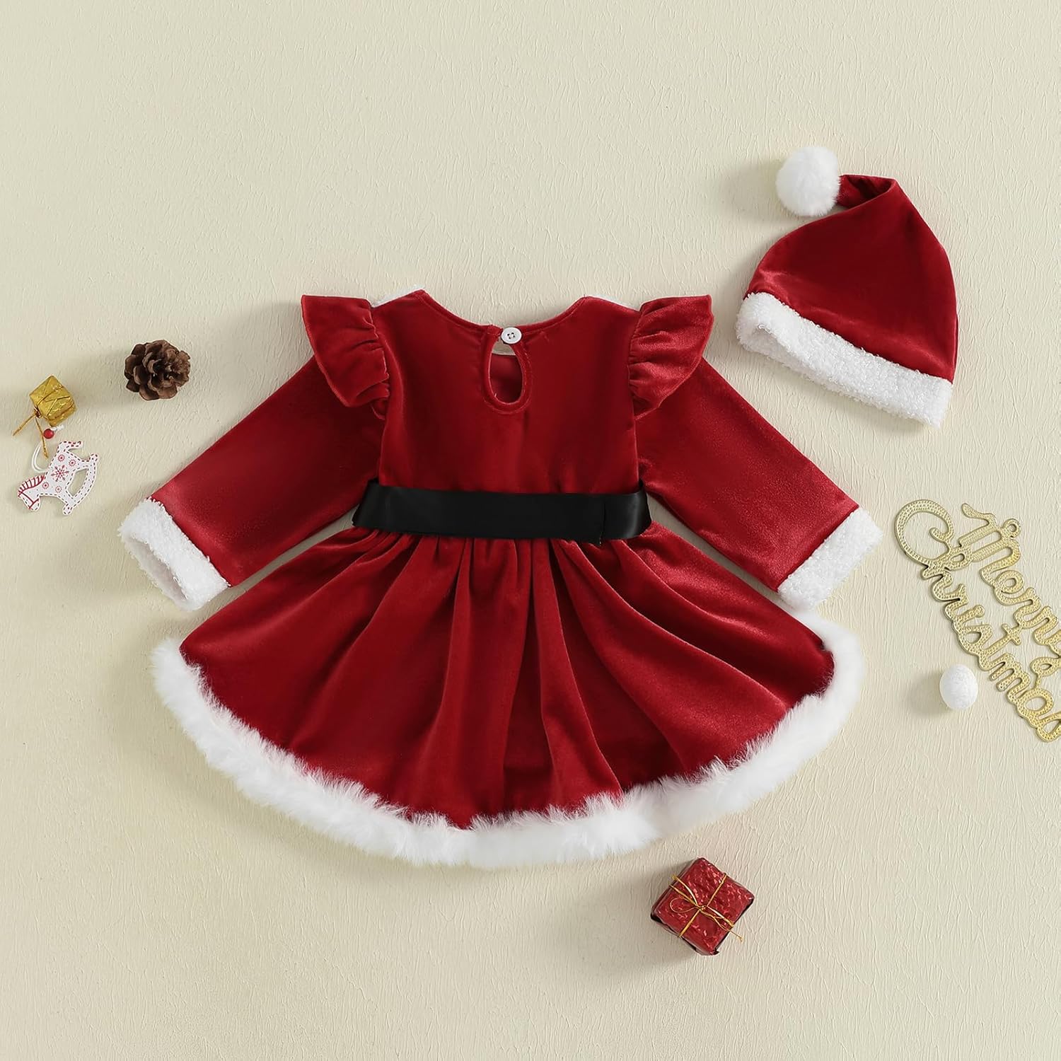 Newborn Baby Girl Christmas Outfit Ruffle Long Sleeve Red Velvet/Plaid Romper Dress Xmas Cute Fall Winter Clothes - Image 8