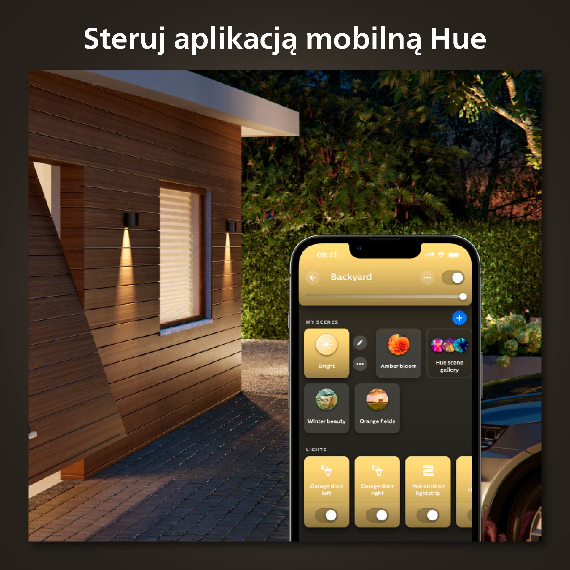 Philips Hue Resonate White and Color Ambiance Zewnętrzna Lampa Ścienna LED, Czarna, 16 mln Kolorów, Możliwość Przyciemniania, Sterowanie Aplikacją