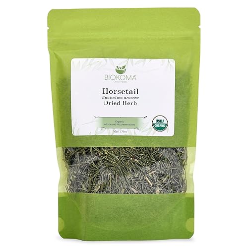 Biokoma Pure and Organic - Té de hierbas naturales de hojas secas de cola de caballo en paquete resellable, bolsa a prueba de humedad, 1.76 oz