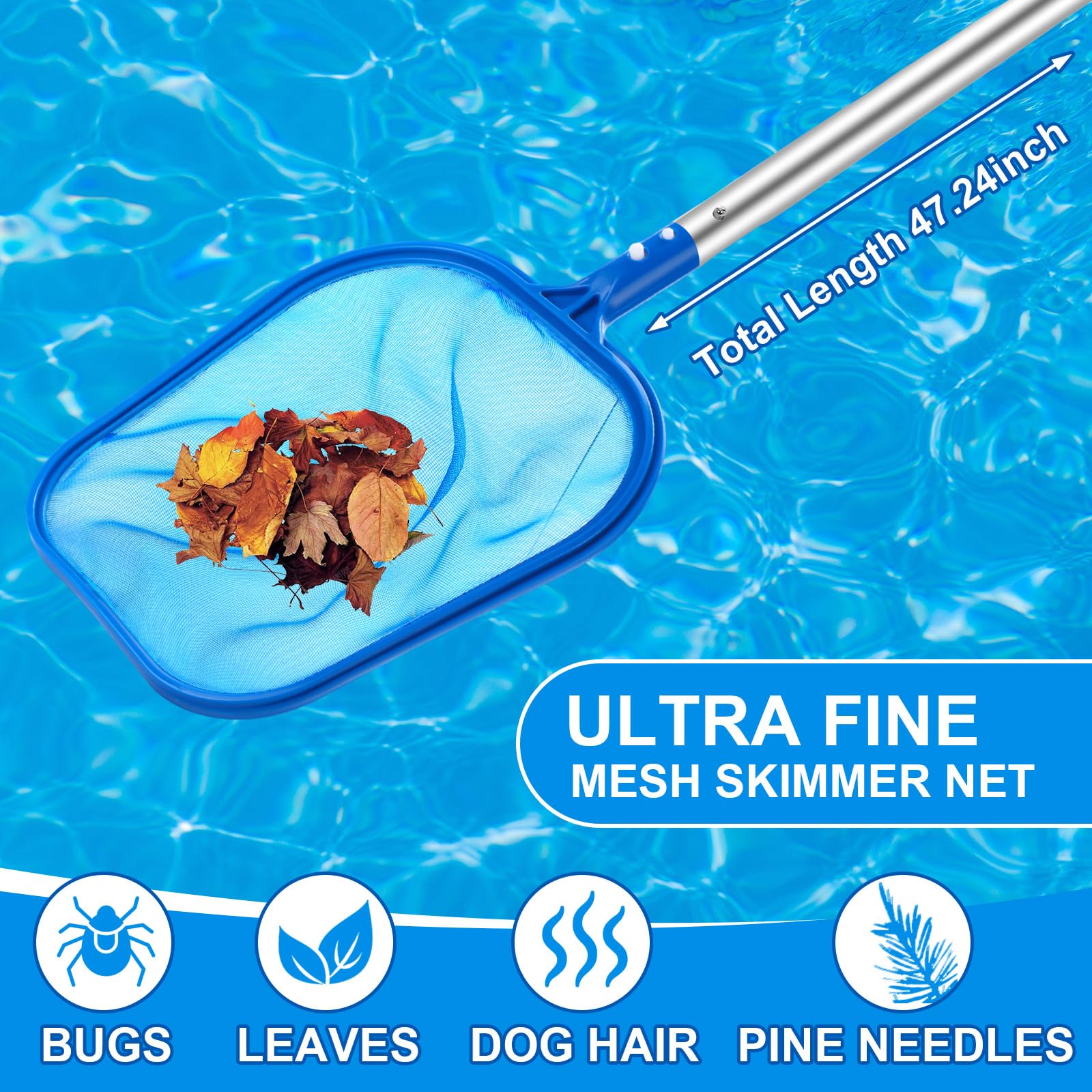Tioncy Confezione da 4 kit di pulizia della piscina, con spazzola per la pulizia della piscina, spugna abrasiva, retino per foglie e pali per la pulizia della piscina gonfiabile, casa, spa, vasche