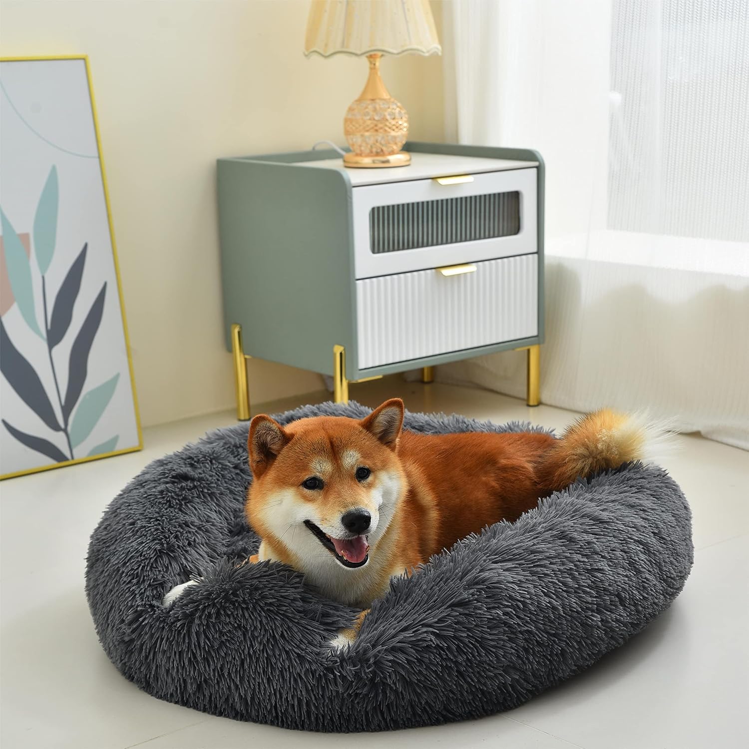 Gavenia Cat Beds for Indoor Cats -31.5’’x31.5’’Washable Donut Cat and Dog Bed,Soft Plush Pet Cushion,Waterproof Bottom,Calming and Self Warming Bed for and Sleep Improvement,Dark Grey