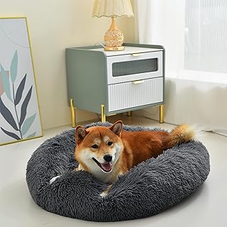 Gavenia Cat Beds for Indoor Cats -31.5â€™â€™x31.5â€™â€™Washable Donut Cat and Dog Bed,Soft Plush Pet Cushion,Waterproof Bottom,Calming and Self Warming Bed for and Sleep Improvement,Dark Grey