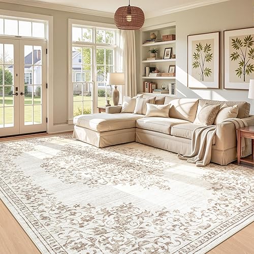 Miniatura 23 de Alfombra de Área 5x7 Alfombras Vintage: Alfombra Medallón Lavable para Interiores de Pelo Bajo Desgastada Alfombra de Piso Alfombras de Acento Retro