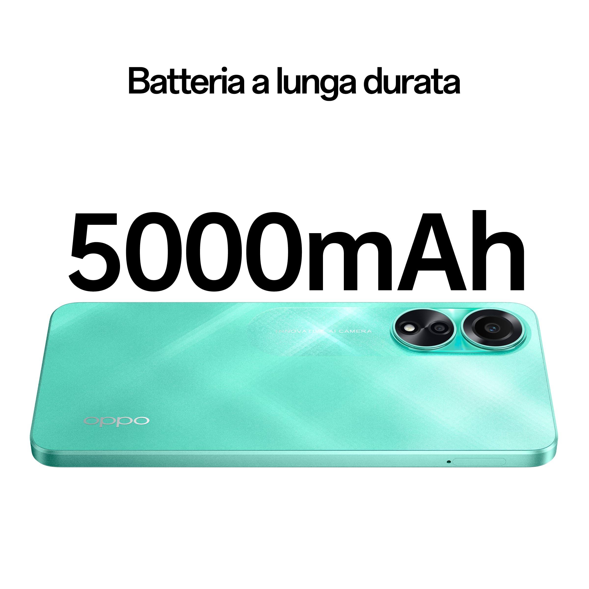 OPPO A78 Smartphone, AI Doppia fotocamera 50+2MP, Selfie 8MP, Display 6.43” 90HZ AMOLED FHD+, 5000mAh, RAM 8+8 GB + ROM 128GB (esp1TB), IP54, Supporto Auto [Versione Italia], Colore Aqua Green