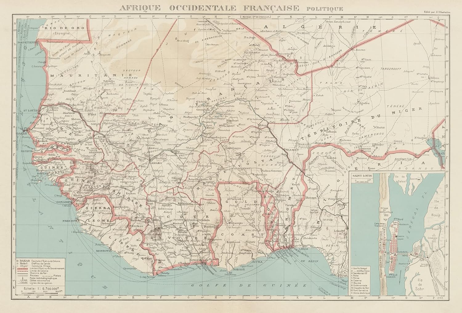Amazon Com French West Africa Afrique Occidentale Francaise Saint Louis Senegal 1929 Old Map Antique Map Vintage Map Printed Maps Of French West Africa Posters Prints
