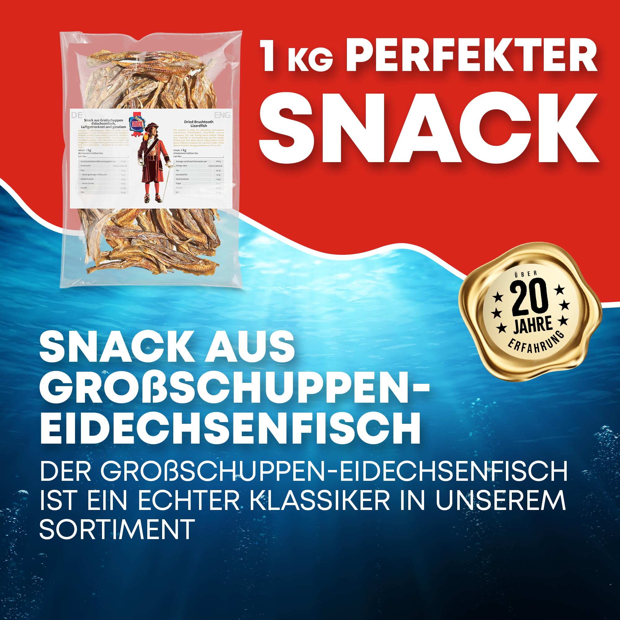Großschuppen Eidechsenfisch 1kg - Fisch Jerky I High Protein I Snacks I Trockenfisch Omega 3 I Beef Jerky , Trockenfleisch & Chips Alternative