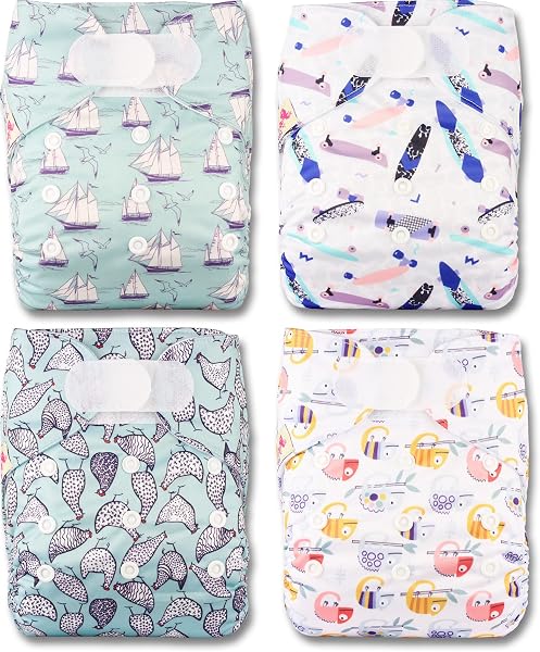 Littles & Bloomz Lot de 4 Couches Réutilisables Lavable pour Bébé avec Fermeture Crochet et Boucle, FLV2-0405 - 2