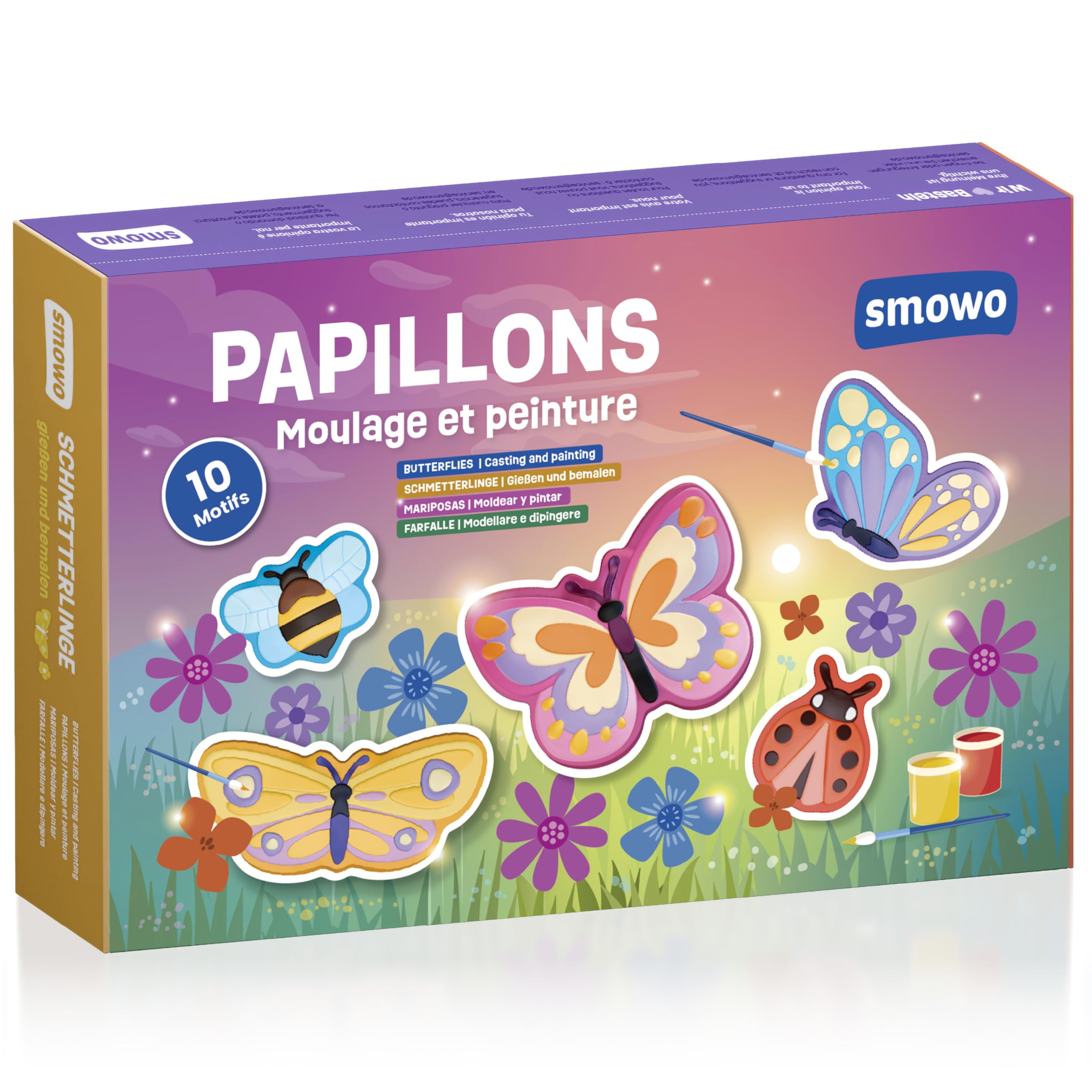 Smowo® Moulage Plâtre Enfant - Mouler et Peindre soi-même des Papillons et Motifs Printaniers - Kit de Bricolage avec 10 Figurines pour Filles et Garçons