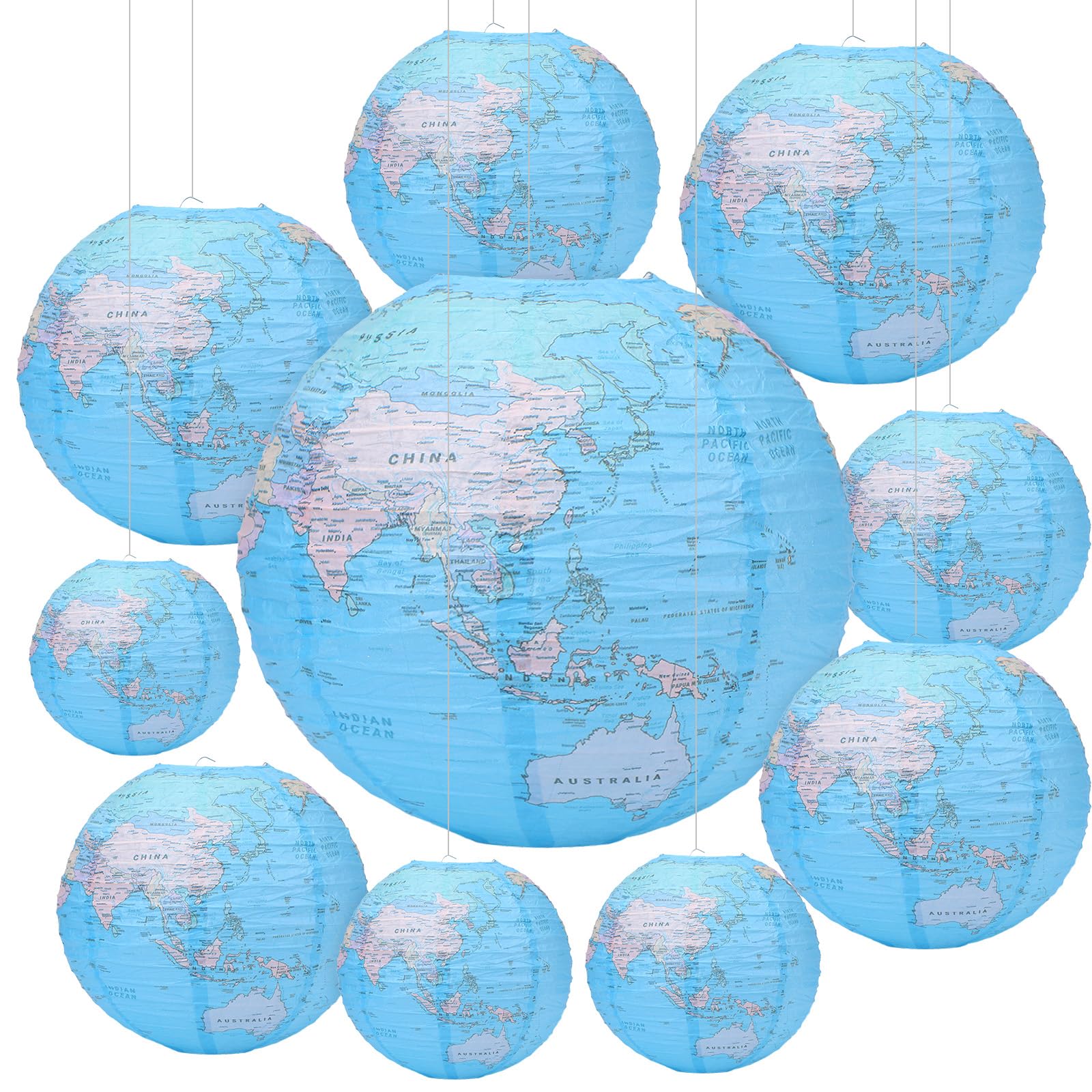 10Pcs 10 Inch Around The World Paper Lanterns, Globe Hanging Paper Lantern Travel Themed Party Decor World Map, Classroom Earth Day Decorations for Home Earth Theme Party Decor