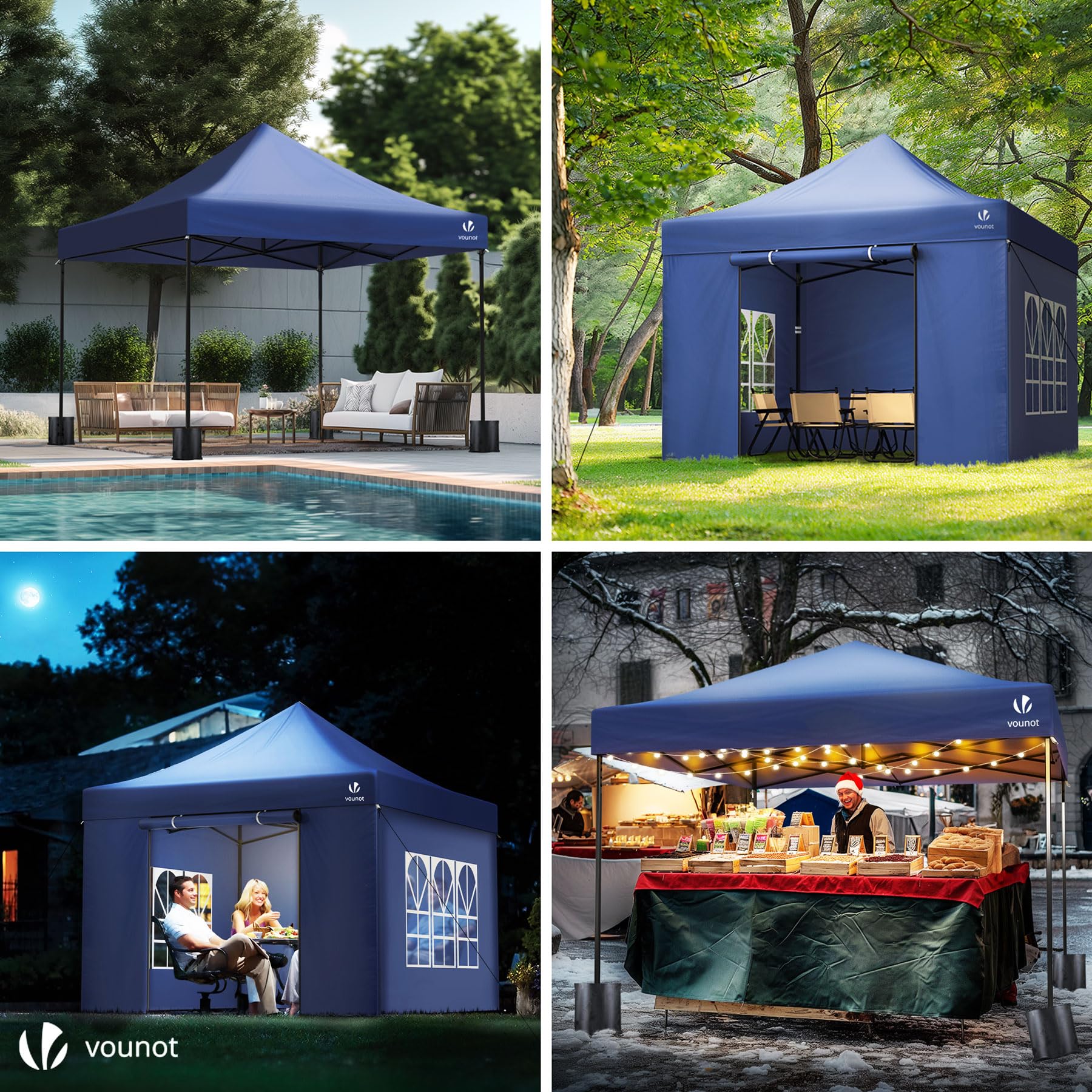 VOUNOT® Carpa Plegable Gazebo 3x3m con 4 Paredes, Cenador Impermeable Pabellón de Jardín para Camping, Fiestas, Exterior, Color Azul