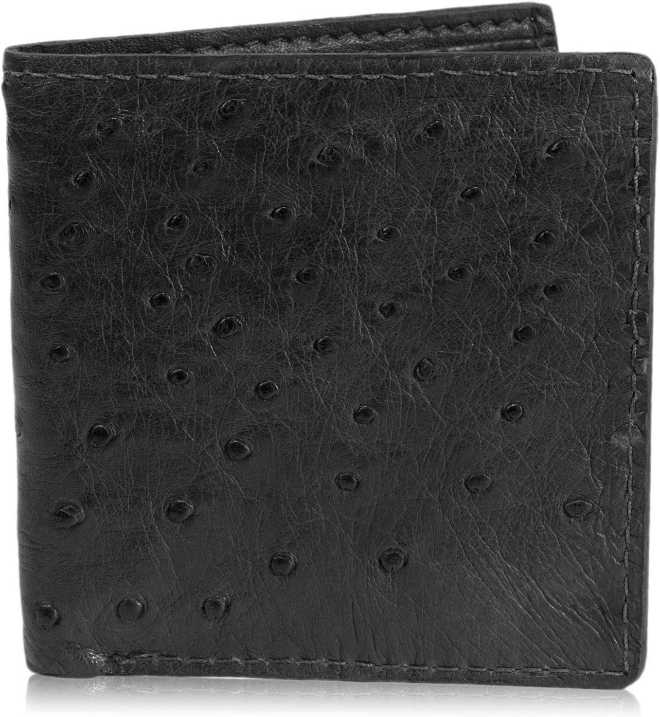 Yoder Leather Company Genuine Ostrich Skin Jumbo Hipster Leather Wallet, 12 Card Slots, Oversized Square Wallet, Black
