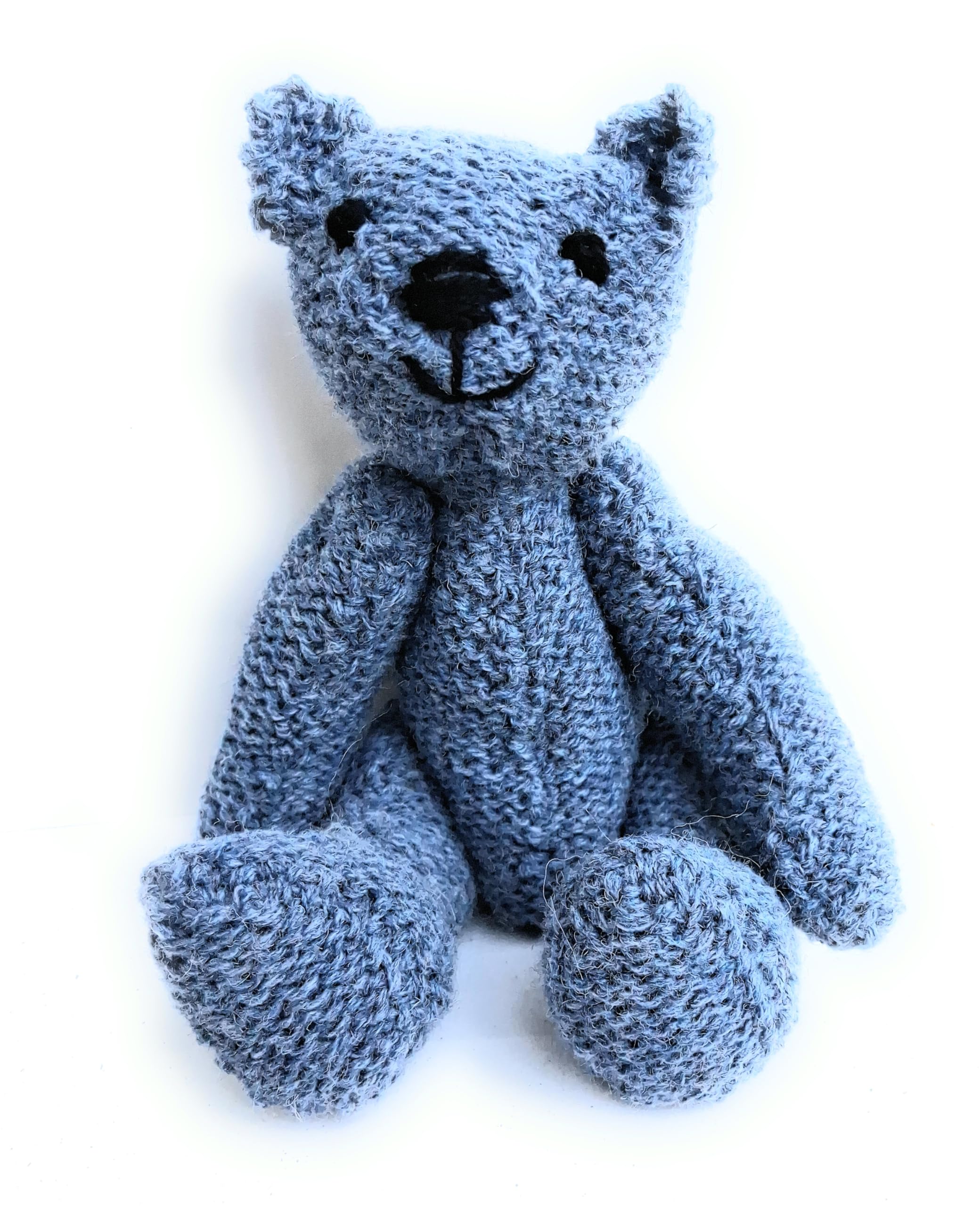 WoolyLily Handmade Blue Teddy Bear. 8" Blue Teddy Bear, Hand-Knitted in Blue Bear Knitted with 100% Wool Handmade Bear