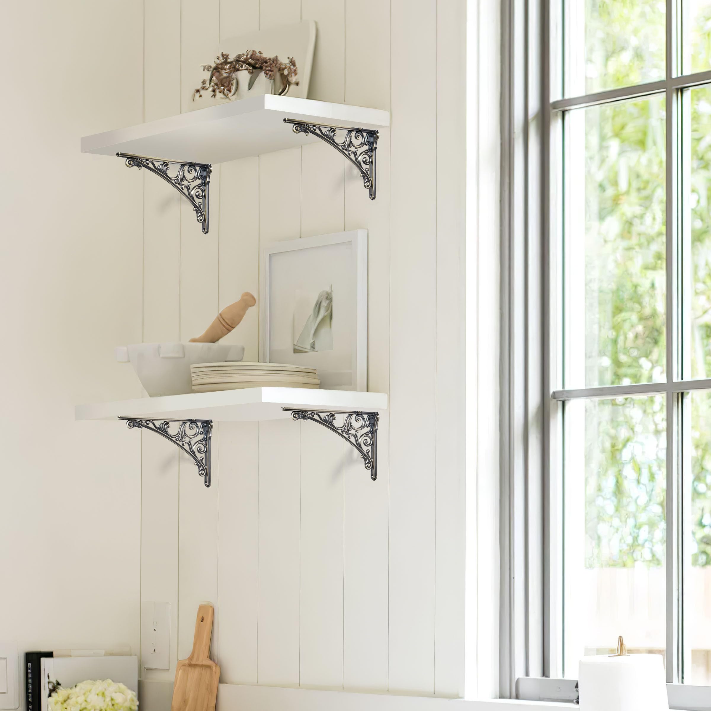 KHTUMEWARE-BFS Antique Brass Shelf Brackets 2-Pack in Antique Brass — KHTUMEWARE