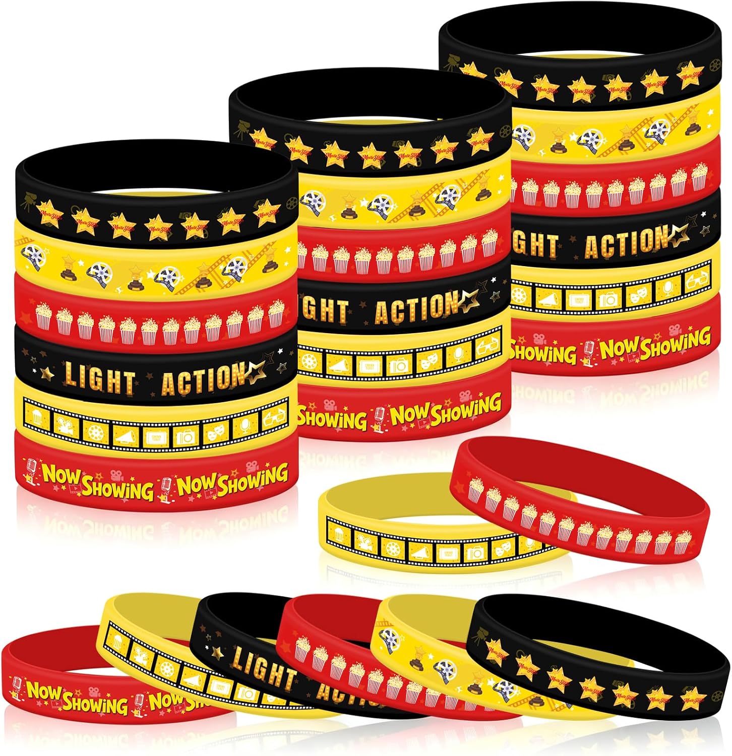 Lesnala 48Pcs Movie Night Themed Party Favors Silicone Wristbands,6 Styles