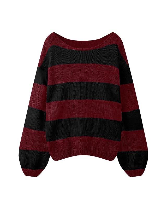 Sweaters for Womens Fall Winter Y2K Oversized Preppy Jumper Sweaters Lightweight Knit Color Block Pullover Sweater