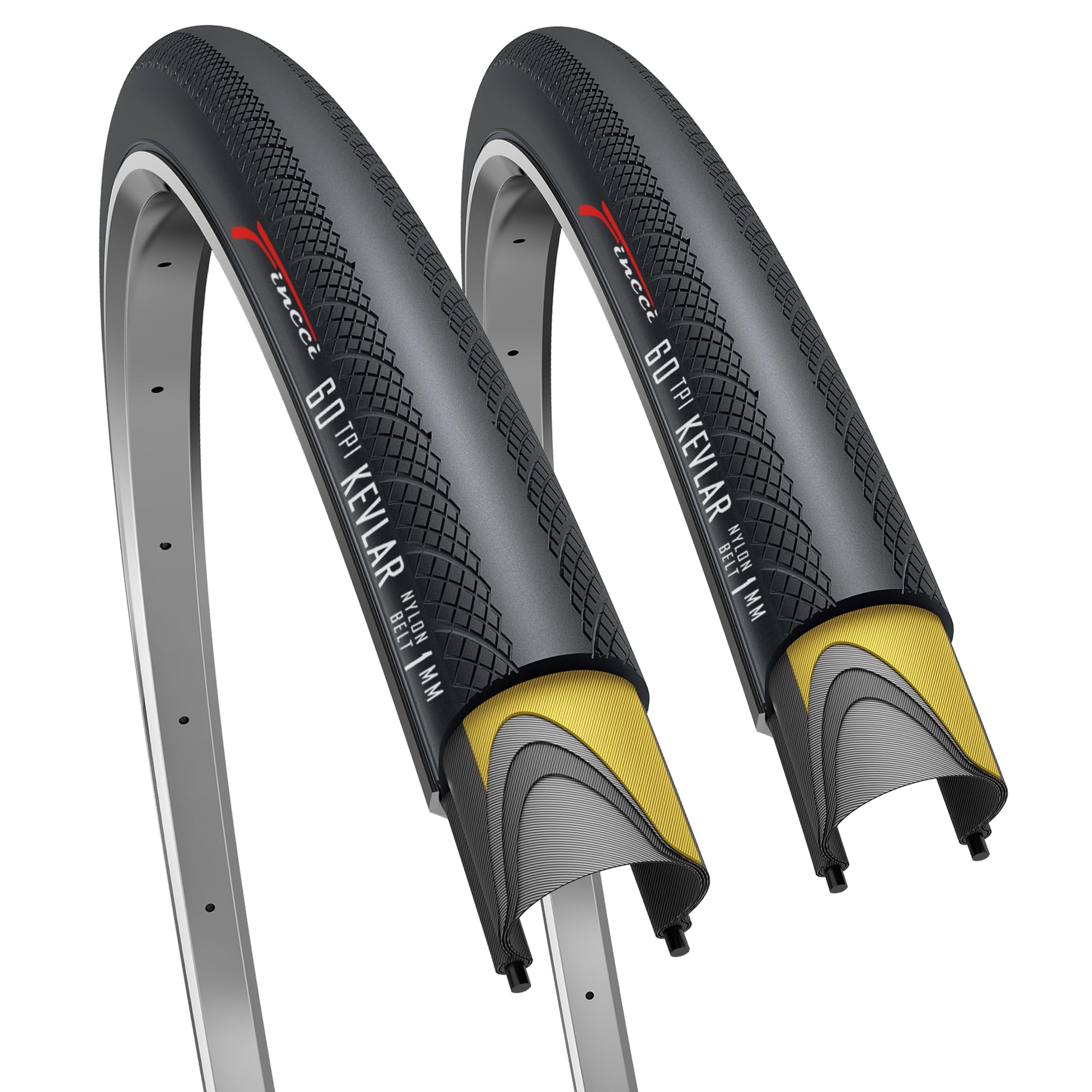 Fincci Cubiertas 700x28c Bicicleta, Par Neumatico Bici Carretera con 1mm Antipinchazos 28-622 60TPI, Gomas 28-29 para Ciclo Carrera Carretera Turismo Bici Bicicleta - Paquete de 2 28-622