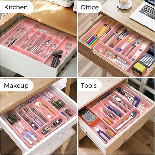 Miniatura 8 de Organizador de cubiertos expandible extragrande, sin BPA, apto para alimentos, organizador de cajones de utensilios de cocina, soporte ajustable