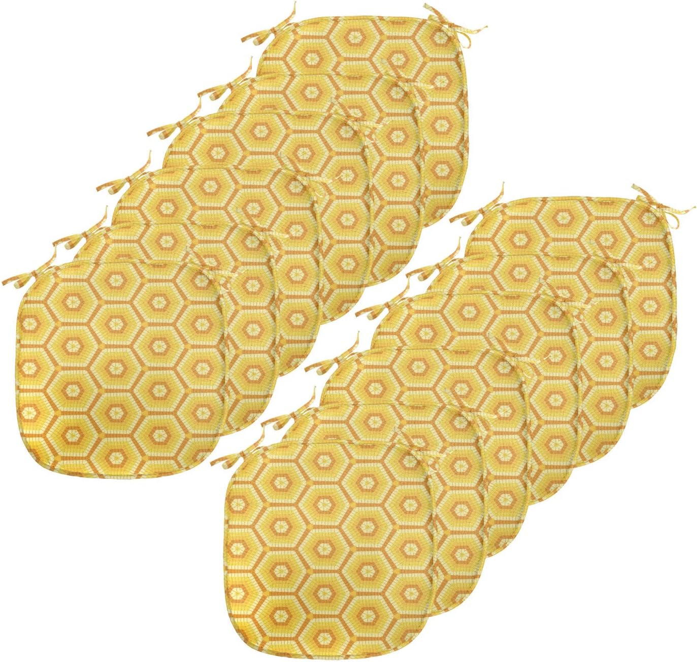 Lunarable Honey Bee Chair Seating Cushion Set of 2, Repeating Pattern with Sunflowers Combs and Insects, Anti-Slip Seat Padding for Kitchen & Patio, 16"x16", Brown Mustard