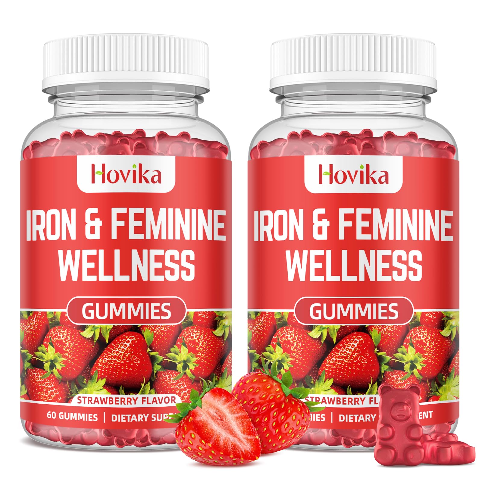 Iron for Women Gummies, 40mg Iron Supplement Anemia with multivitamin for Women, Zinc, Selenium, Iodine - for Iron Deficiency - Natural Hormonal Support for PMS, Strawberry Flavour, 2 Pack Strawberry 60 Count (Pack of 2)