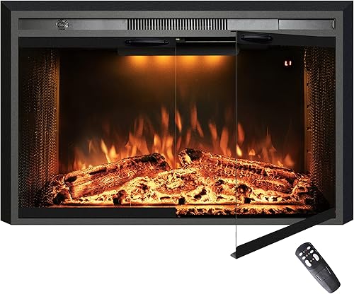 Inserto de chimenea eléctrica de 40 pulgadas, calentador de chimenea de 750 W1500 W con llama ajustable y colores de luz superior, sonido crepitante