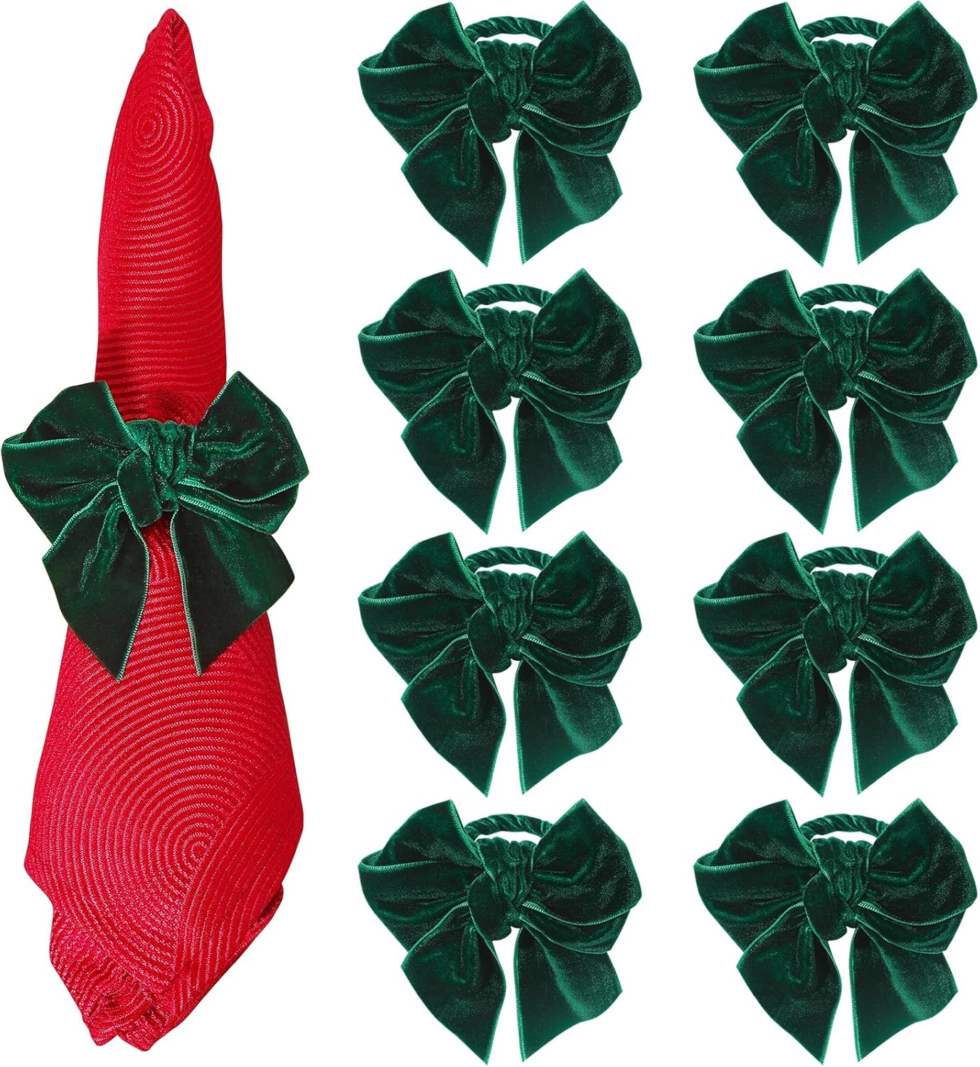 KPOSIYA Christmas Bow Napkin Rings Set of 8, Green Bow Napkin Rings,Chic Velvet Bowknot Napkins Holders for Dinning Table Setting?Winter Festive, Christmas, Banquet, Party,Thanksgiving Short Green 8PCS