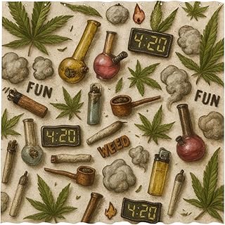 Funnytree Cannabis Leaf Pattern Shower Curtain Smoking Accessories Illustration Bathroom Decor Waterproof Fabric Durable Easy Care Washable 72"X72"(Hooks Not Included) SC02287-002