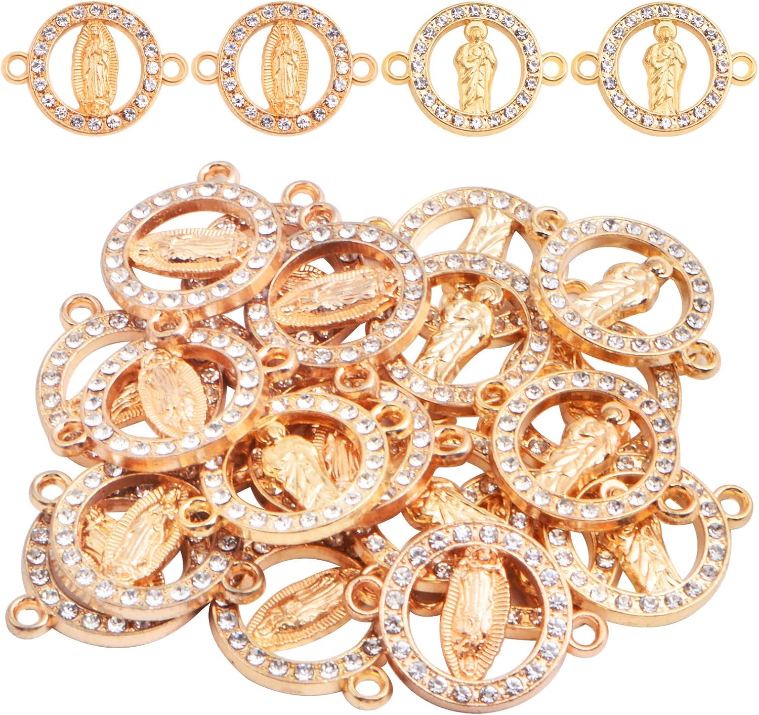 20pcs alloy cubic zirconia our lady link miraculous medal charms virgin mary rosary centerpiece crucifix pendant connectors diy bracelet earrings jewelry making, 2 styles