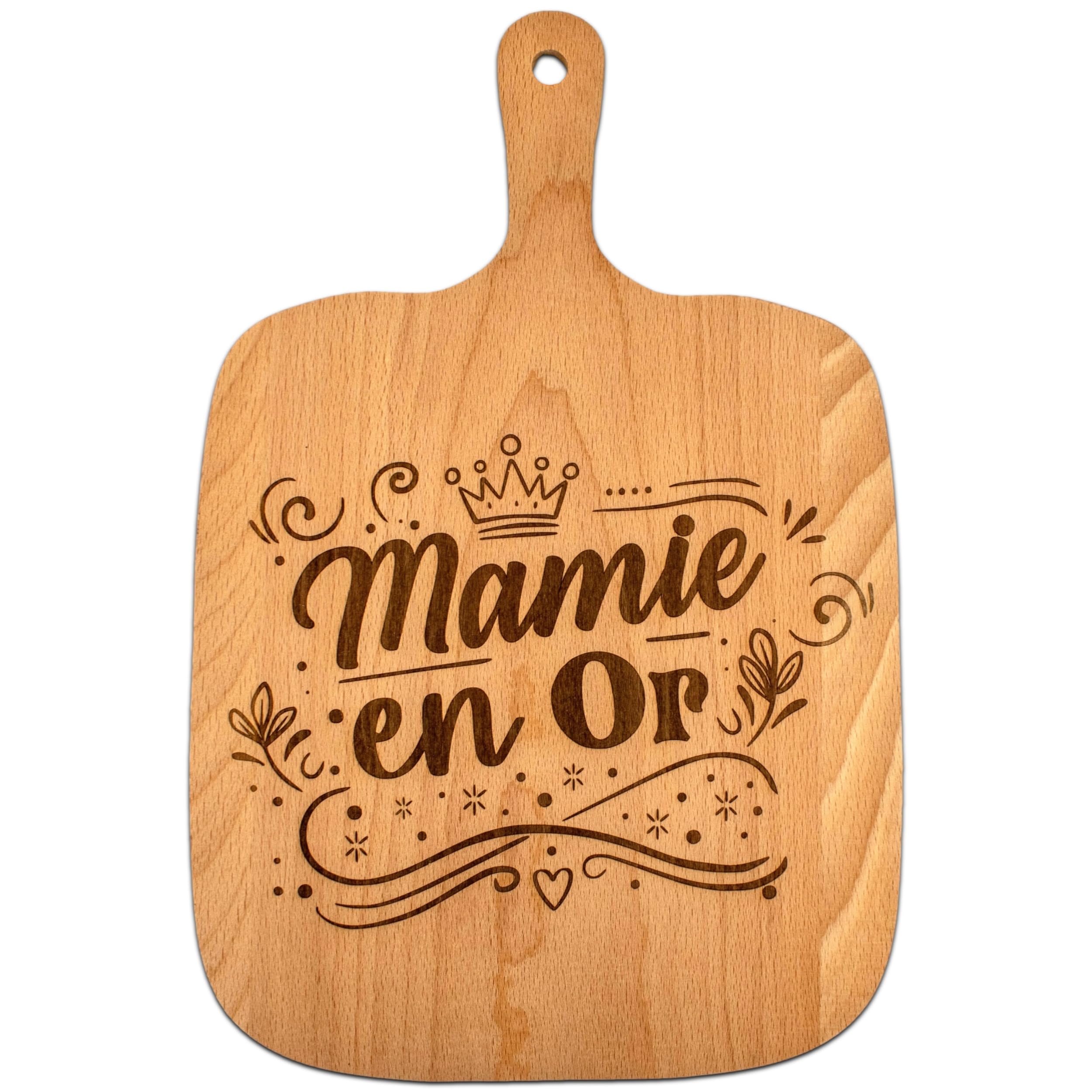 ERNESTINE - Planche à Découper Mamie en Or – Cadeau Mamie Original, Idée Cadeau Fête des Grands-Mères, Planche Apéro Bois Gravée, Cadeau Grand-Mère, Anniversaire, Noël - Cadeau grand-mère personnalisé - 1