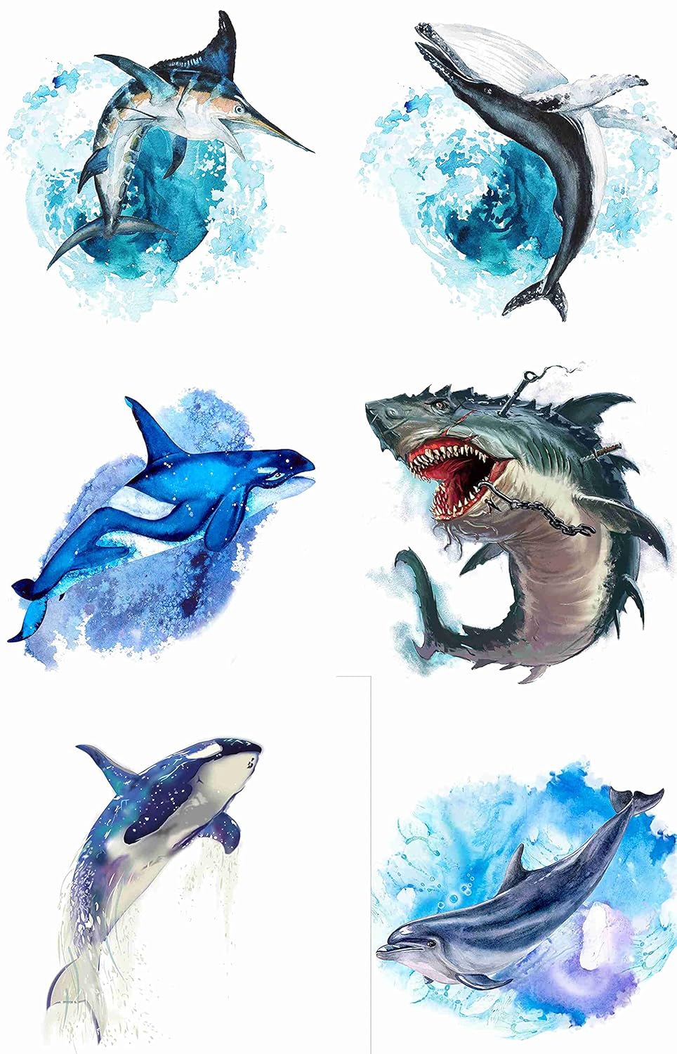 Tatuaggi Temporanei Animali Oceano Per Bambini - 12 Fogli Con Stelle Marine, Pesci, Delfini - Foto 12