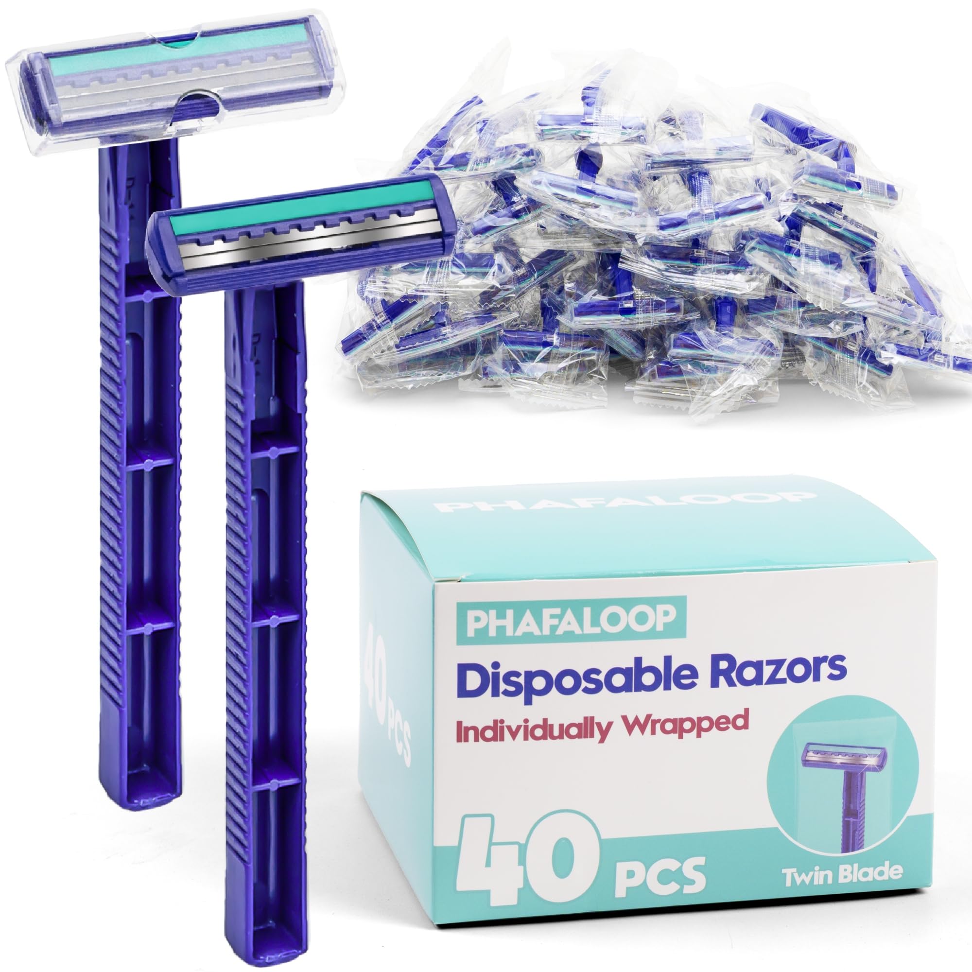 Individually Wrapped Twin Blade Disposable Razors, 40 Pack