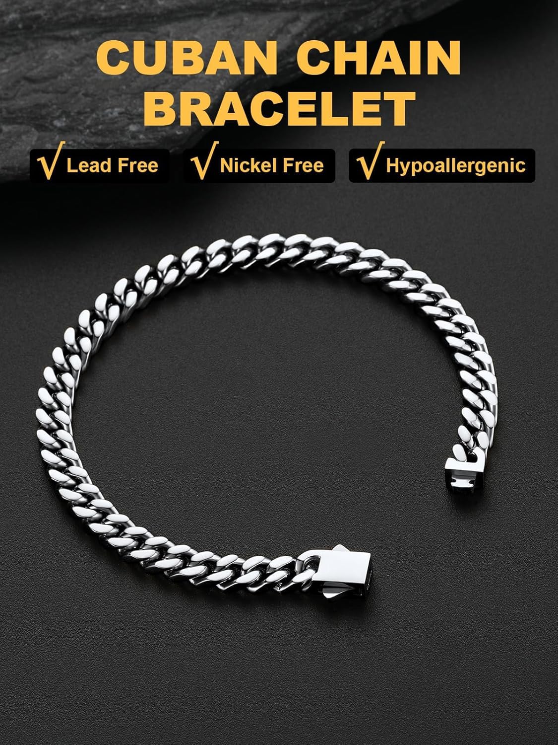 U7 Cuban Link Bracelets for Men Stainless Steel Wrist Bracelet Silver Black Gold Cuban Hand Chain Bracelet for Mens Women, 5/7/9/12mm Width, 7.5/8.3/9 Inch Length Classic Jewelry with Box Packed - Image 6