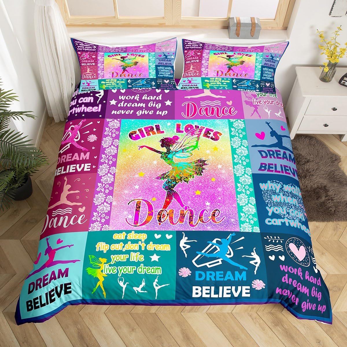 Homemissing Ballet Bedding Set Single Size Kids Dance Comforter Cover for Boys Girls Teens Love Gymnastics Duvet Cover Purple Rose Breathable Soft Lightweight Microfiber — image 1