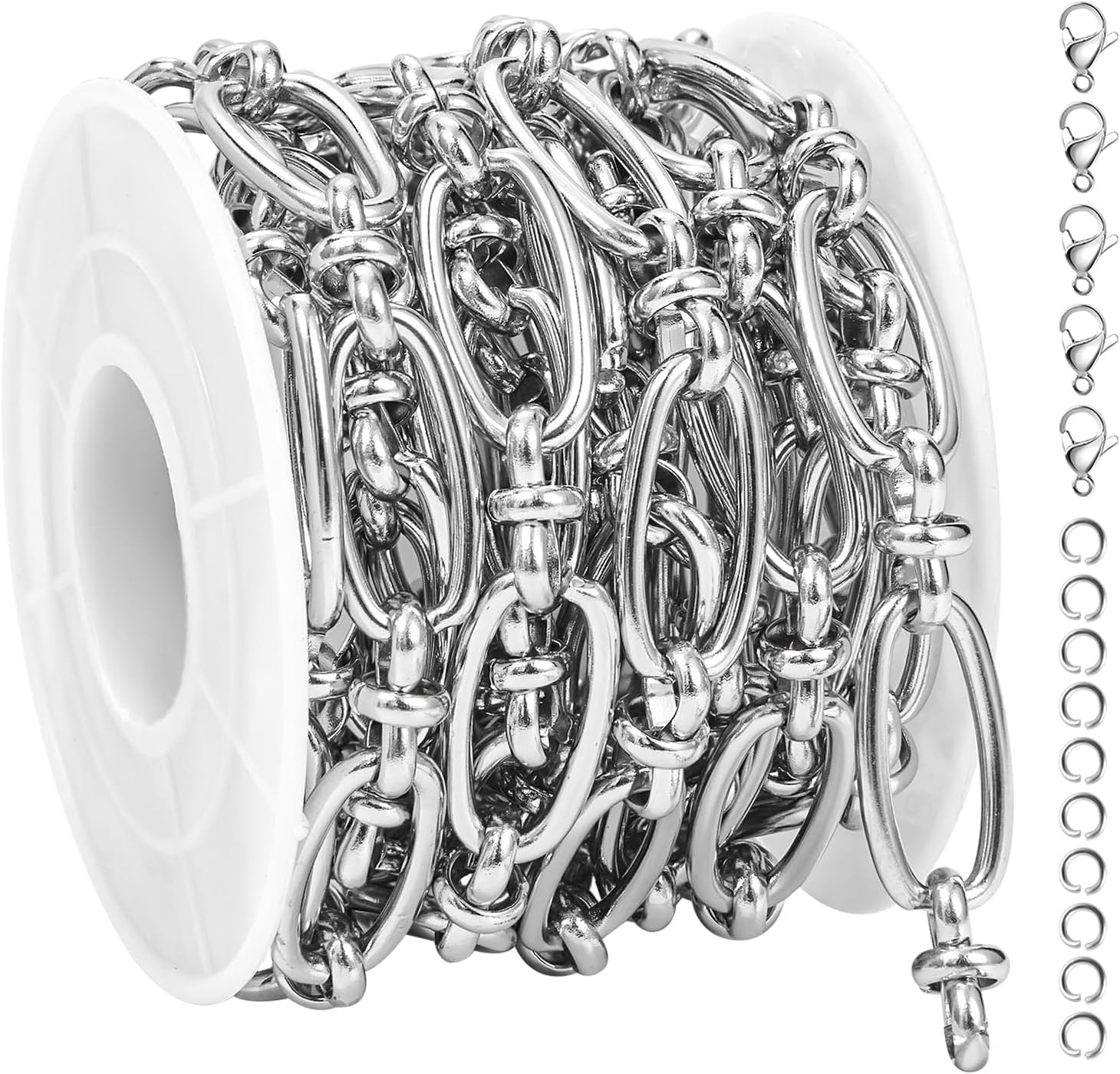 UMAOKANG 6.6 Feet Stainless Steel Chain for Jewelry Making Long Oval Bulk Chain on Spool Decorative Craft Chain Roll