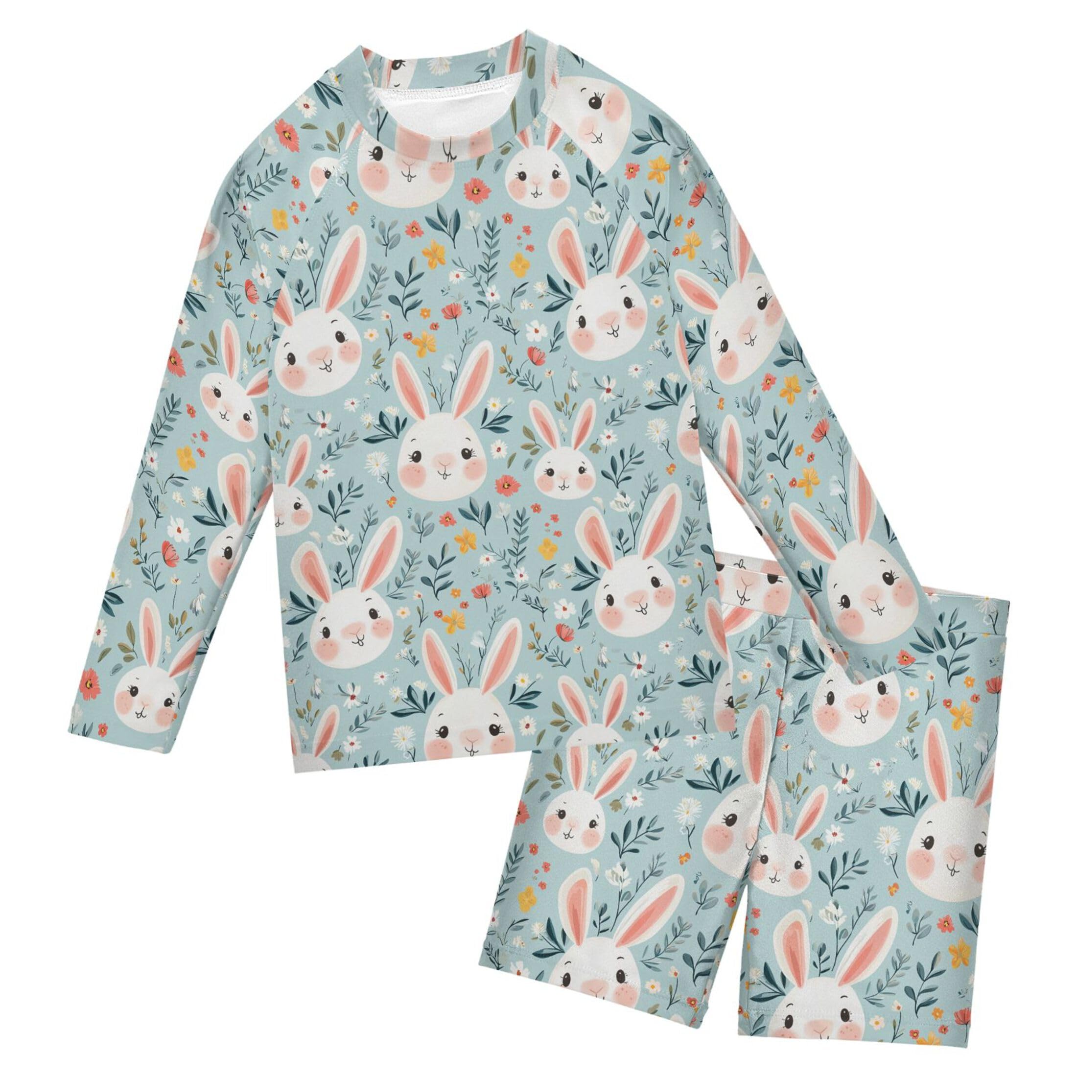 Happy Easter Cute Bunny Rabbit Toddlers and Baby Boys' Swimsuit Trunk and Rashguard Set B0405063