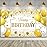 Tatuo Happy Birthday Decorations Backdrop Banner, Glitter Birthday Backdrop Sign Poster Party Supplies Photo Background for Men Women, 72.8 x 43.3 Inch(White and Gold)