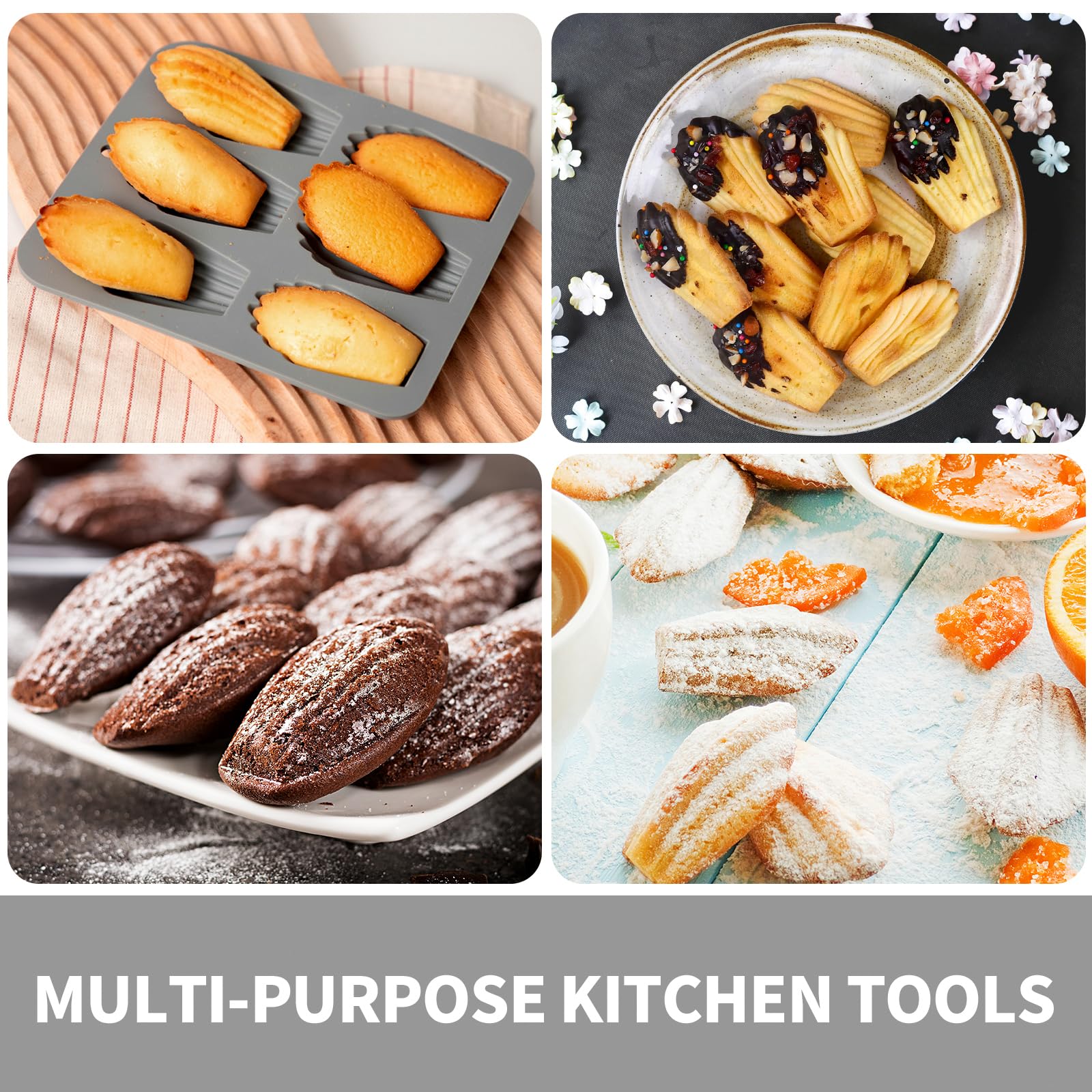 Lot De 2 Moules à Madeleines Antiadhésifs - Revêtement Céramique Sans PFOA | Avec Pinceau à Huile En Silicone | Pour Four, Pâtisserie, Biscuits, Chocolats - 9