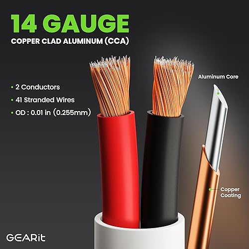 Miniatura 3 de GearIT Cable de altavoz 142 (200 pies) calibre 14 (aluminio recubierto de cobre)  Seguridad contra incendios en la pared  Cable de altavoz de audio