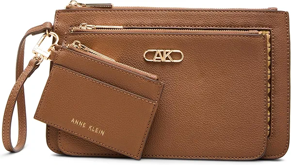 Anne Klein Womens Caning Trio Pouch Set, Natural/Chestnut