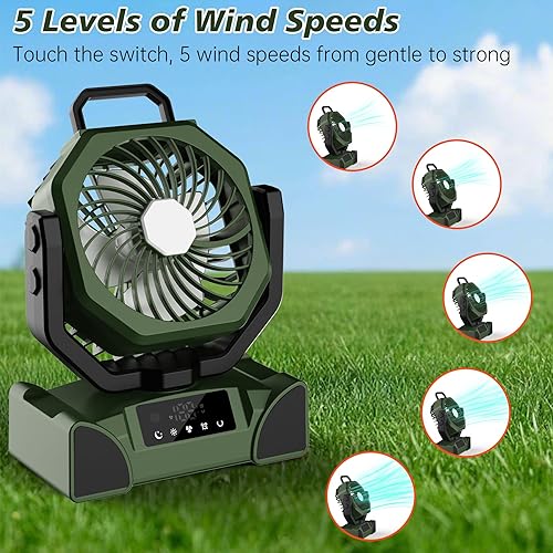 Miniatura 5 de Ventilador portátil de campamento recargable de 20000 mAh, máximo de 68 horas de funcionamiento, ventiladores de tienda de campaña con linterna LED,