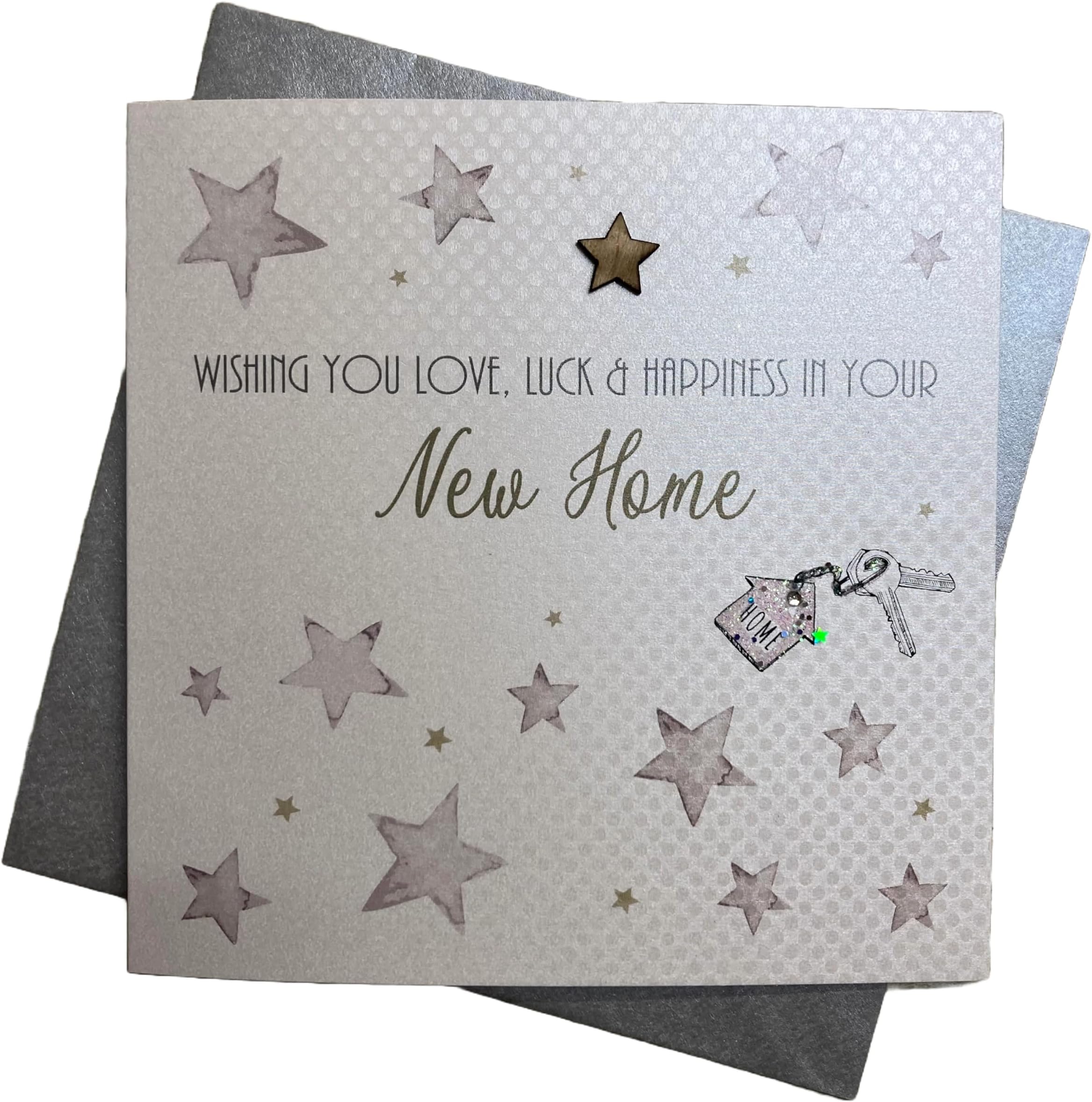 WHITE COTTON CARDS Wishing You Love/Luck and Happiness Handmade New Home Card, White, WB198,16cm x 16cm