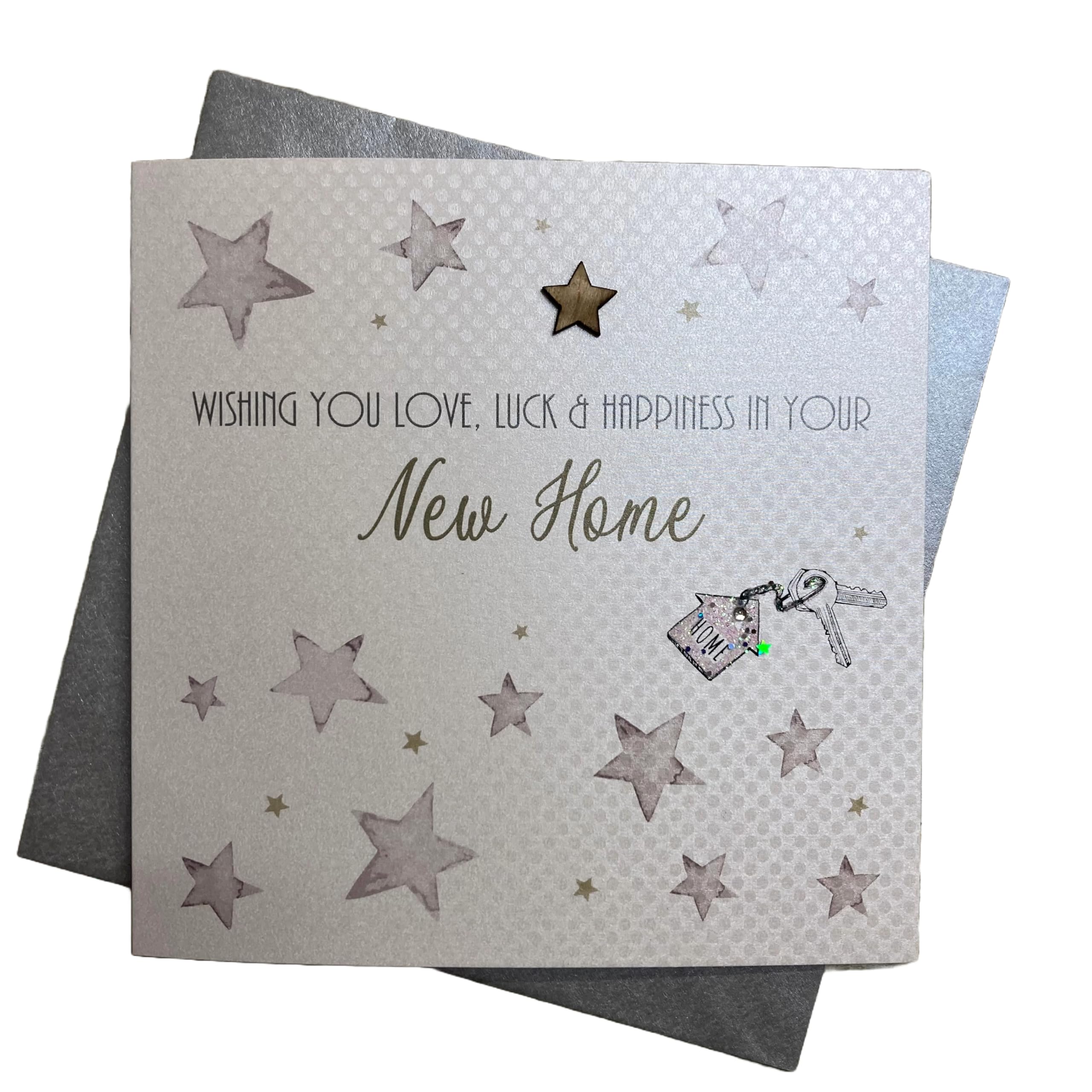WHITE COTTON CARDS Wishing You Love/Luck and Happiness Handmade New Home Card, White, WB198,16cm x 16cm