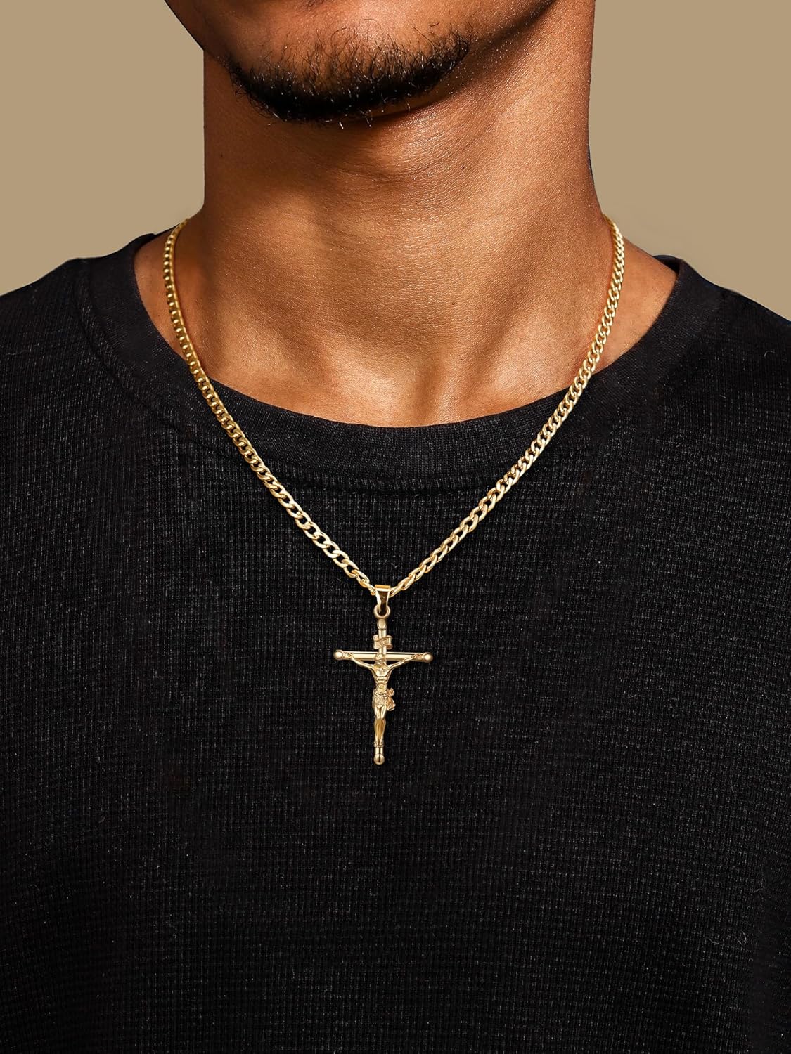 NORBU 18K Gold over S925 Crucifix Necklace for Men with Rope/Cuban Chain, Catholic Jesus Cross Pendant, Men's Religious Gift for Easter Christmas - Image 5