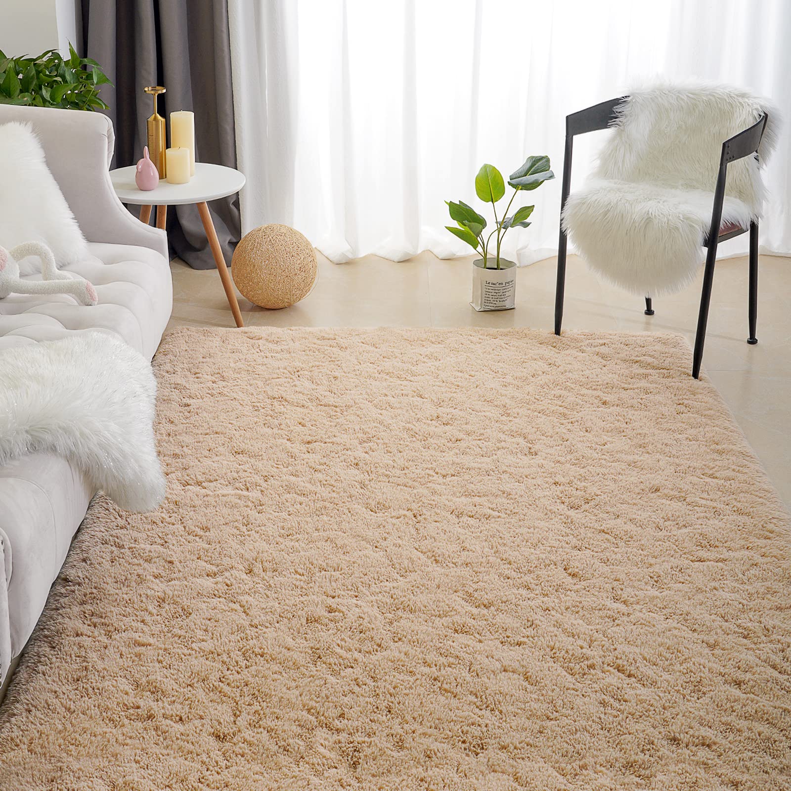 Chicrug Soft Area Rugs for Bedroom Living Room Plush Fluffy Rug 3x5 Feet, Shag Furry Area Rug Carpet Non Shedding for Nursery Children Kids Girls Room Home Decorative, Camel