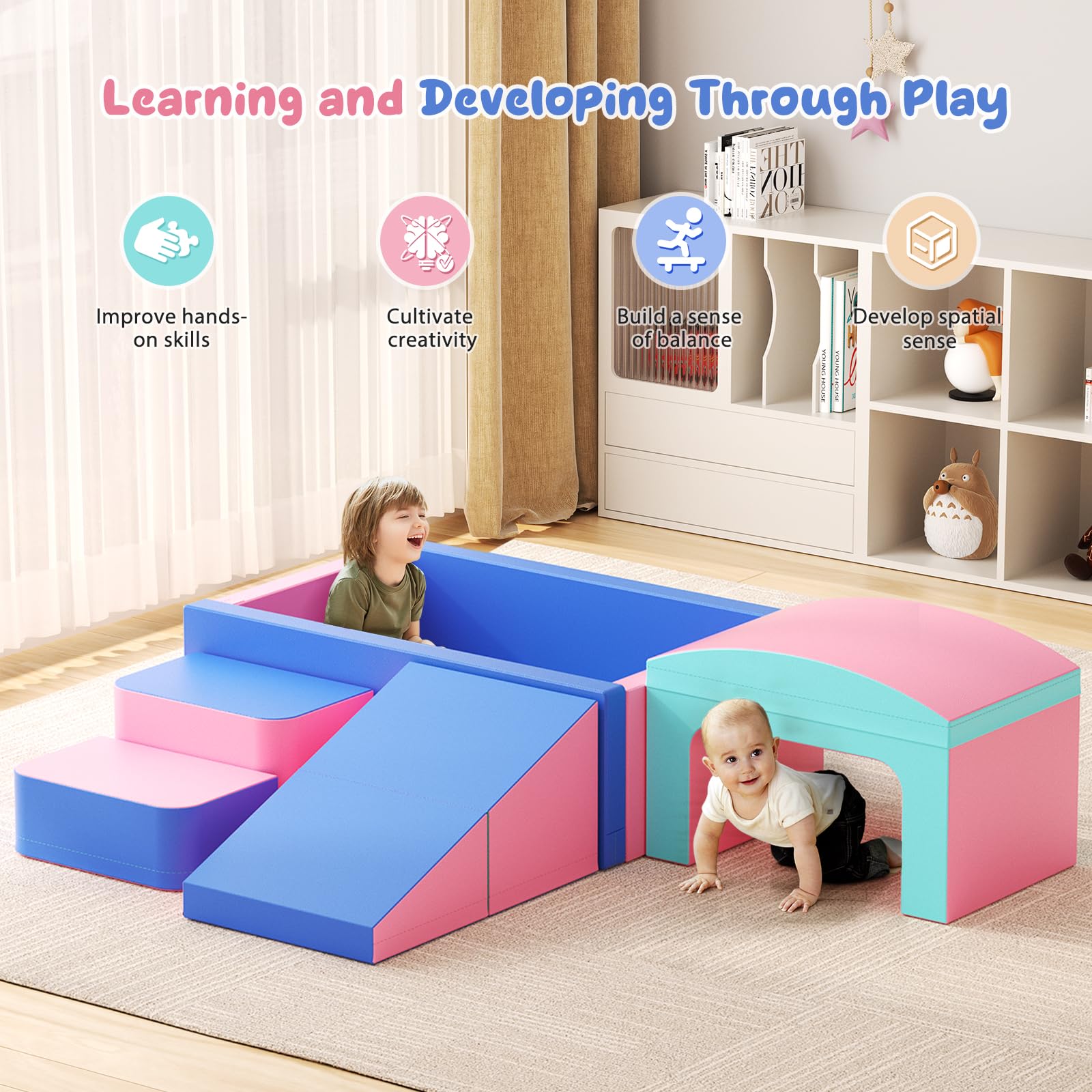 STYPLZ Blocchi da arrampicata per bambini con vasca per palline, blocchi da arrampicata per neonati, rivestimento in PU, facile da pulire, chiusura con cerniera nascosta, schiuma ad alta elasticità