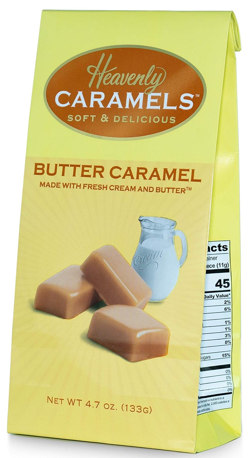 J Morgan Confections Heavenly Caramels, Butter Flavor (4.7 oz bag, 4-Pack); Gourmet, Artisan Soft and Chewy Butter Caramel Candies, Creamy and Smooth, Hand-Crafted Golden Treats