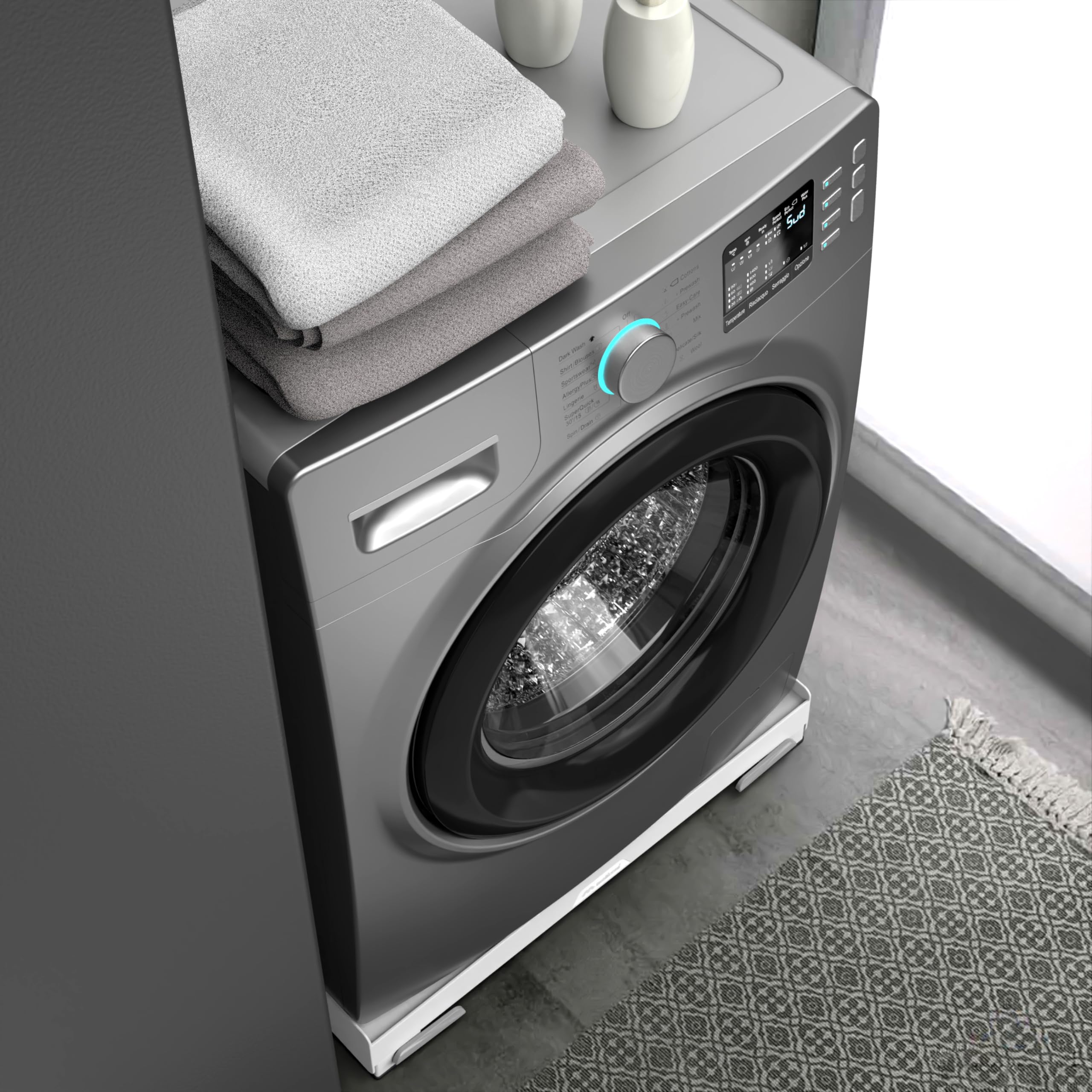 Meliconi Base Move EVO SIOC, Base con Ruedas y Frenos para Lavadora Secadora, 60x60 cm, Antivibración, Soporta 250 kg, plástico reciclado, Altura 7 cm, Made in Italy, Blanca