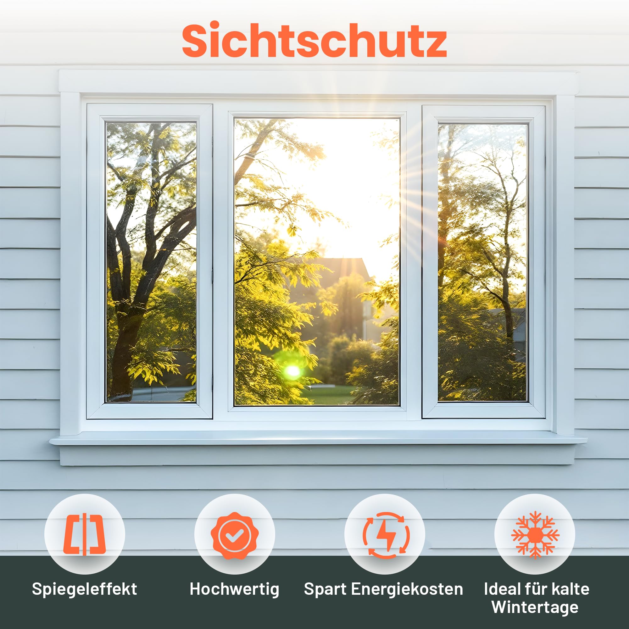 Perfect Cover Spiegelfolie Selbstklebend – Fensterfolie Sichtschutz & Blickdicht von Außen – Spiegel Folie Fenster – Sichtschutzfolie für Wohnzimmer, Büro & Küche – Inkl. Zubehör – 120 x 300cm